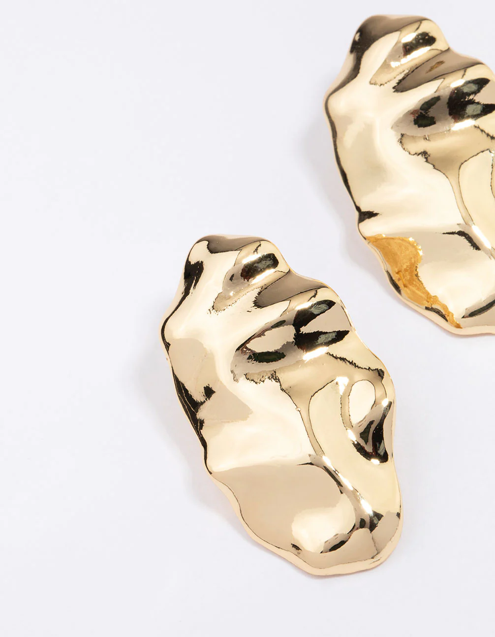 Gold Plated Hammered Oval Stud Earrings - Image 2