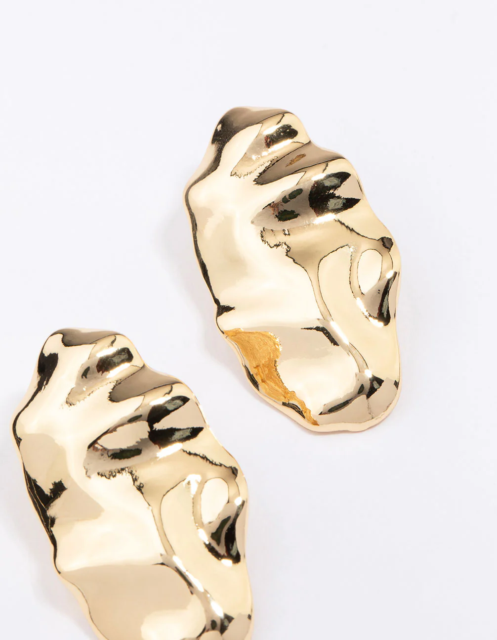 Gold Plated Hammered Oval Stud Earrings - Image 3