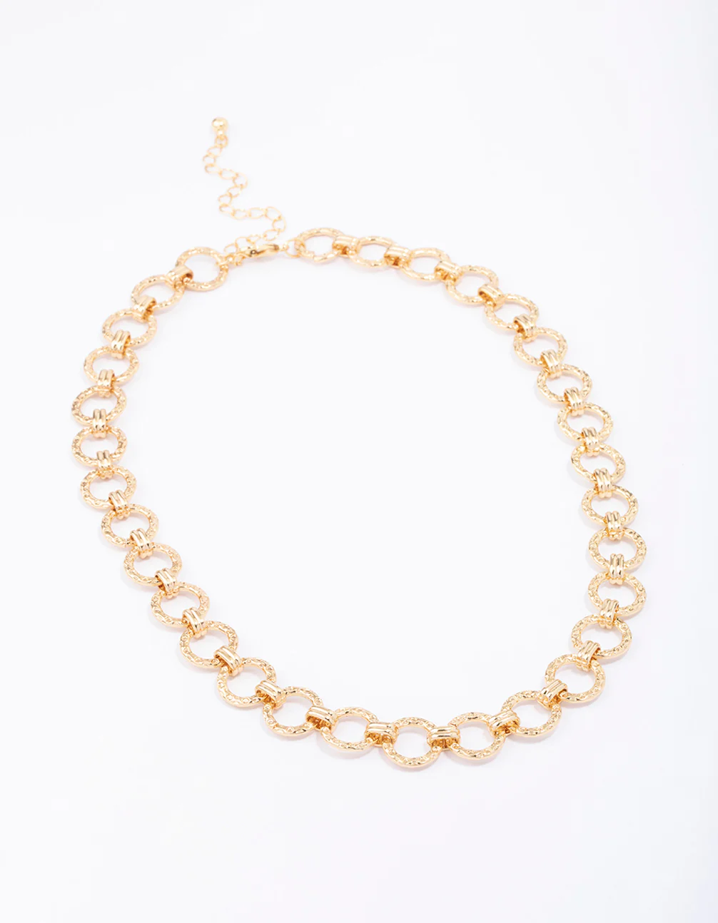 Gold Plated Hammered Round Link Chain Necklace - Image 2