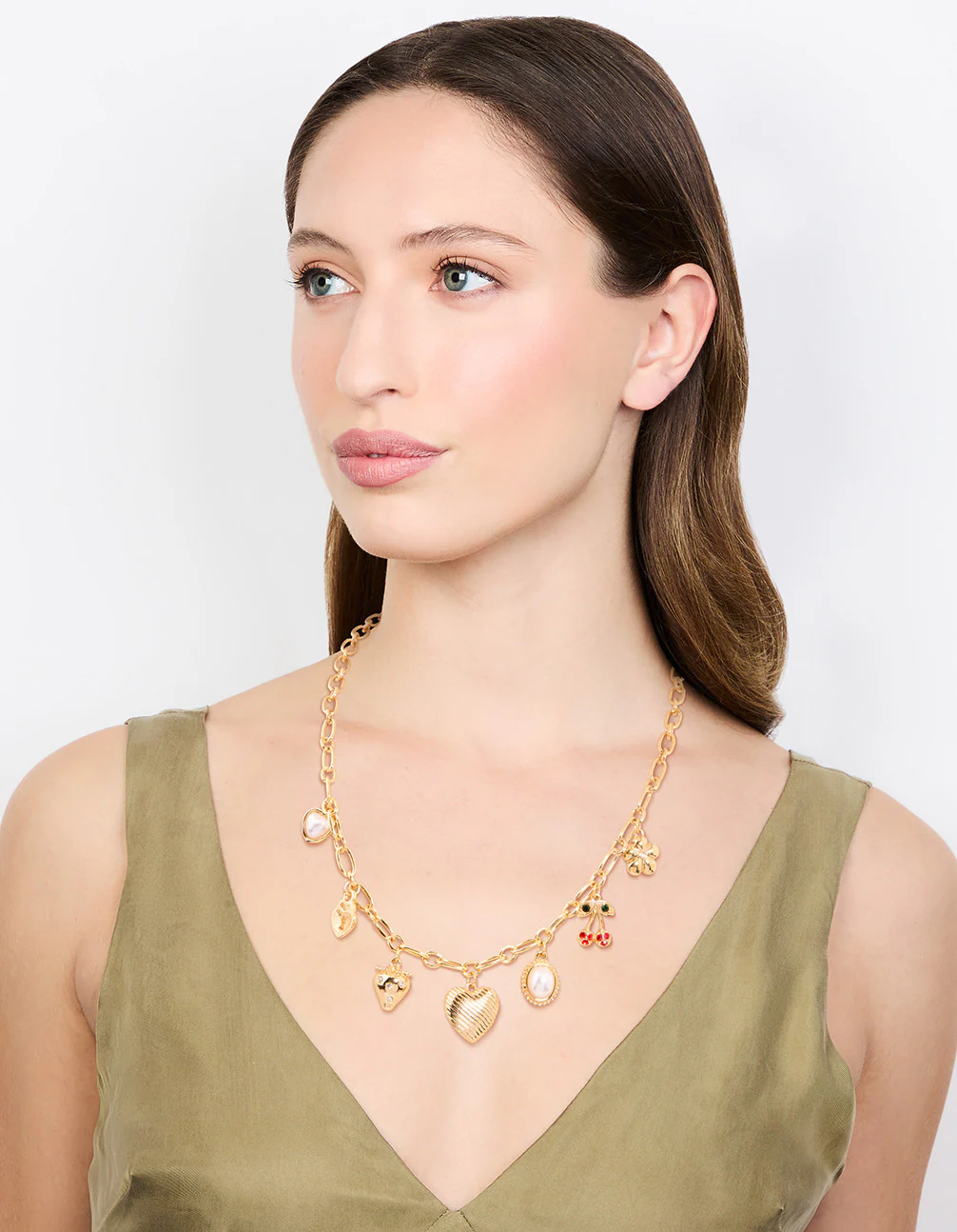 Gold Plated Heart & Cherry Charm Necklace - Image 3