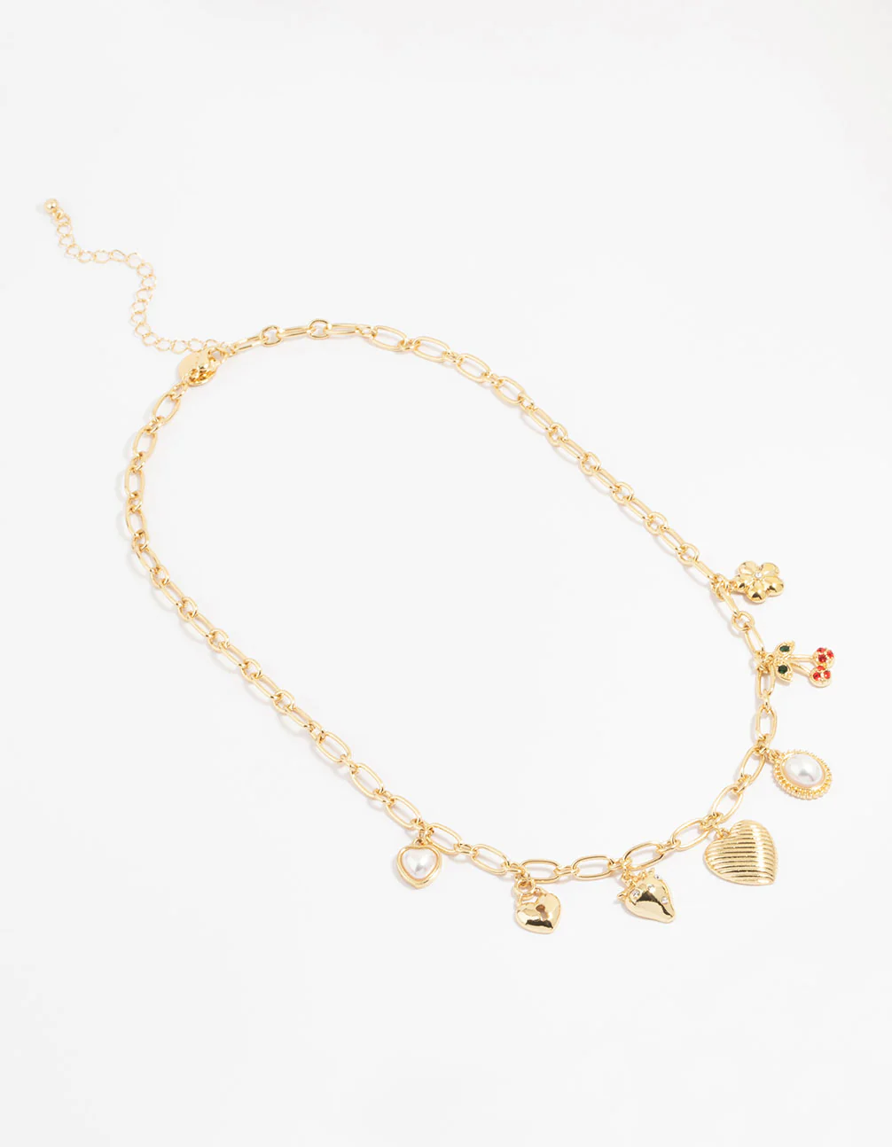 Gold Plated Heart & Cherry Charm Necklace - Image 4