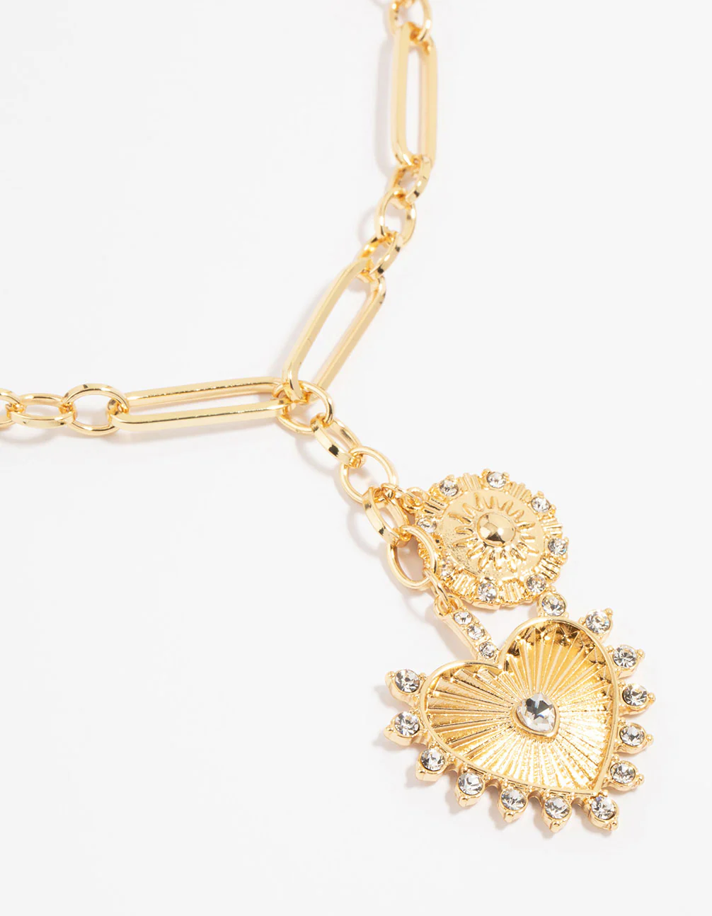 Gold Plated Heart & Sun Charm Necklace