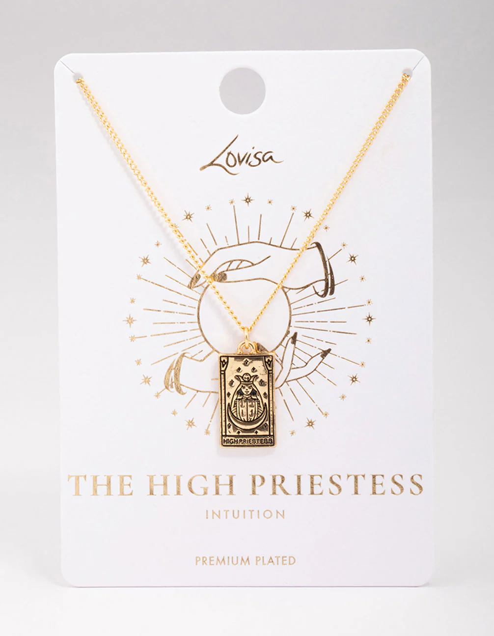 Gold Plated High Priestess Tarot Card Pendant Necklace - Image 2