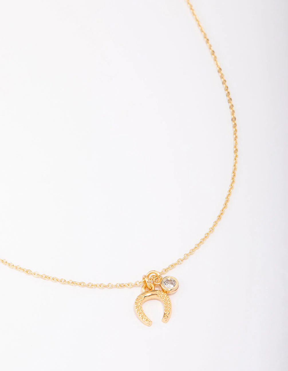 Gold Plated Horseshoe Cubic Zirconia Pendant Necklace
