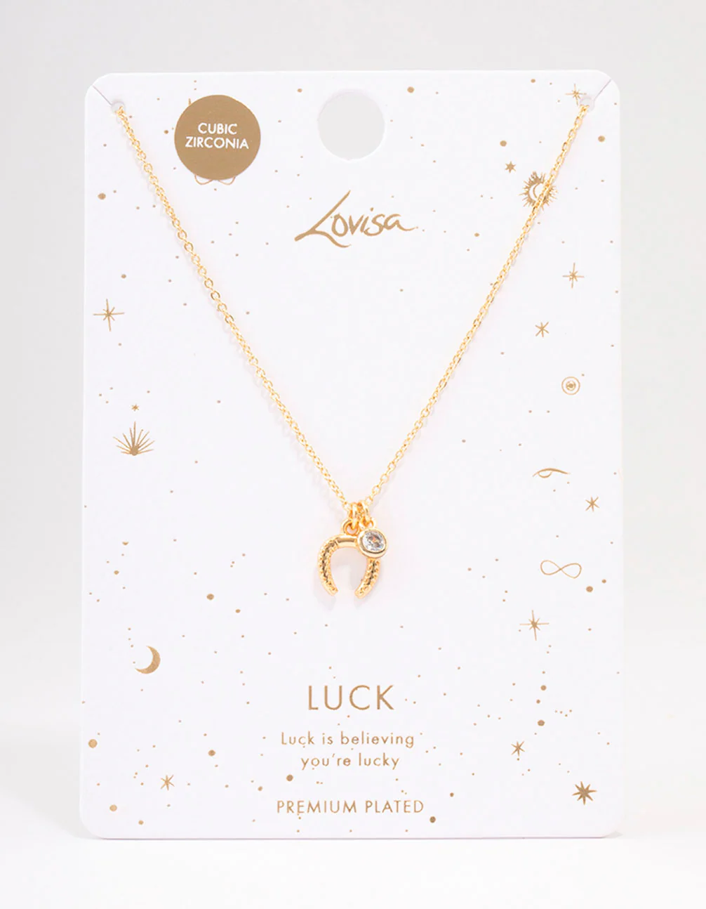 Gold Plated Horseshoe Cubic Zirconia Pendant Necklace - Image 2