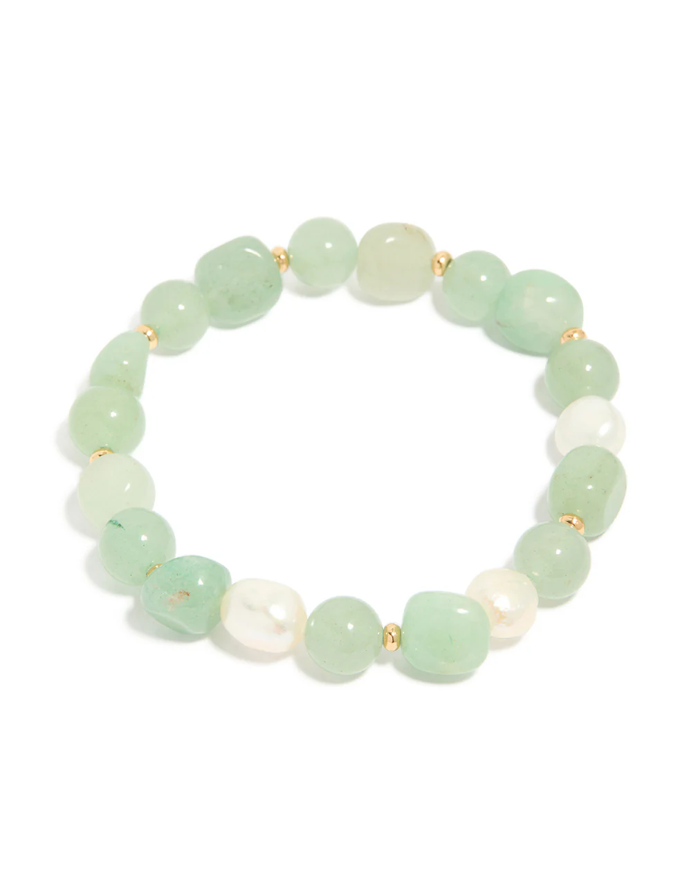 Gold Plated Jade Semi Precious & Freshwater Pearl Stretch Bracelet - Image 2