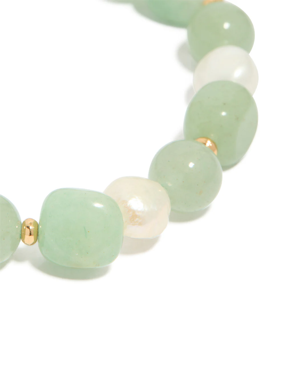 Gold Plated Jade Semi Precious & Freshwater Pearl Stretch Bracelet - Image 4