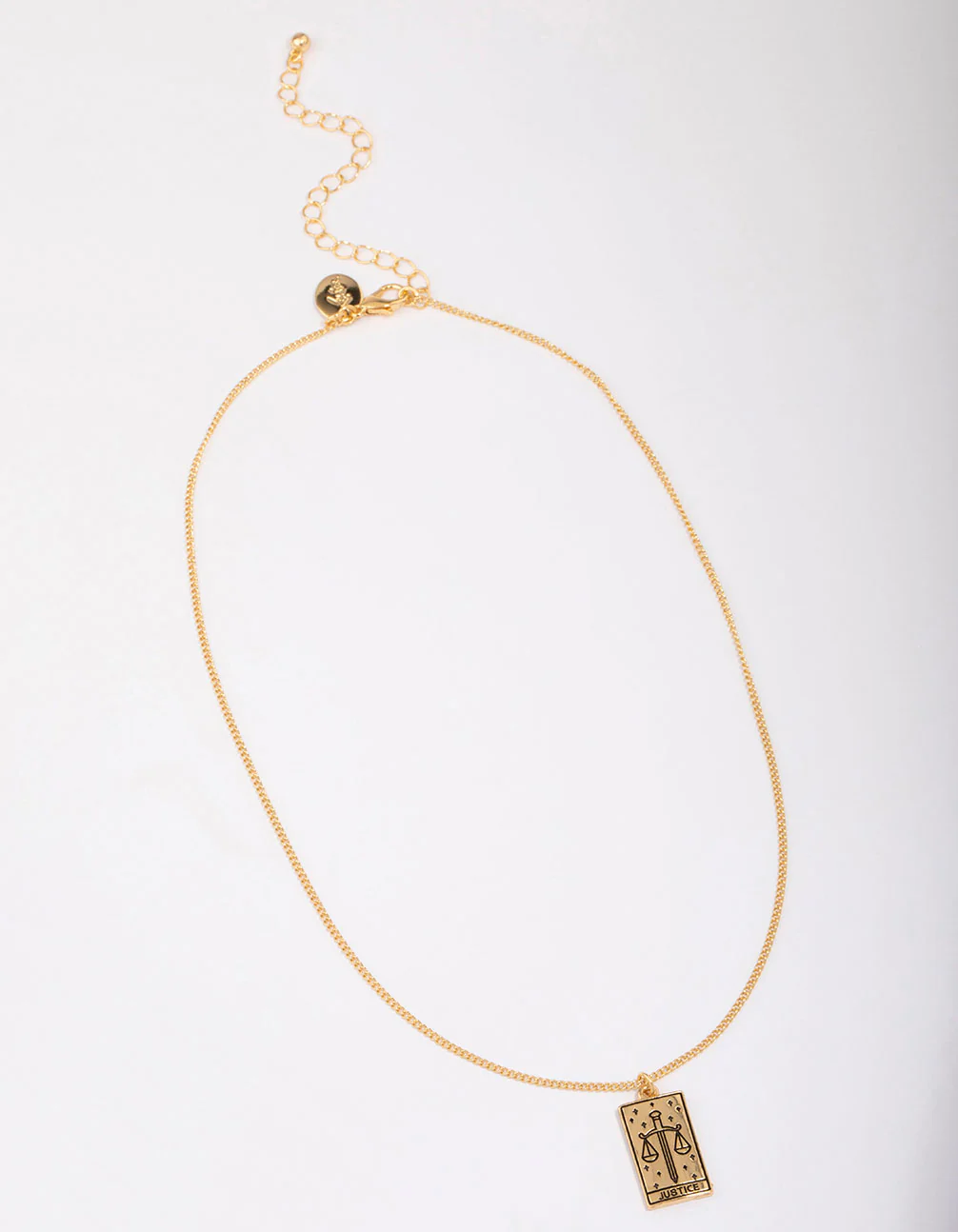 Gold Plated Justice Tarot Card Pendant Necklace - Image 3