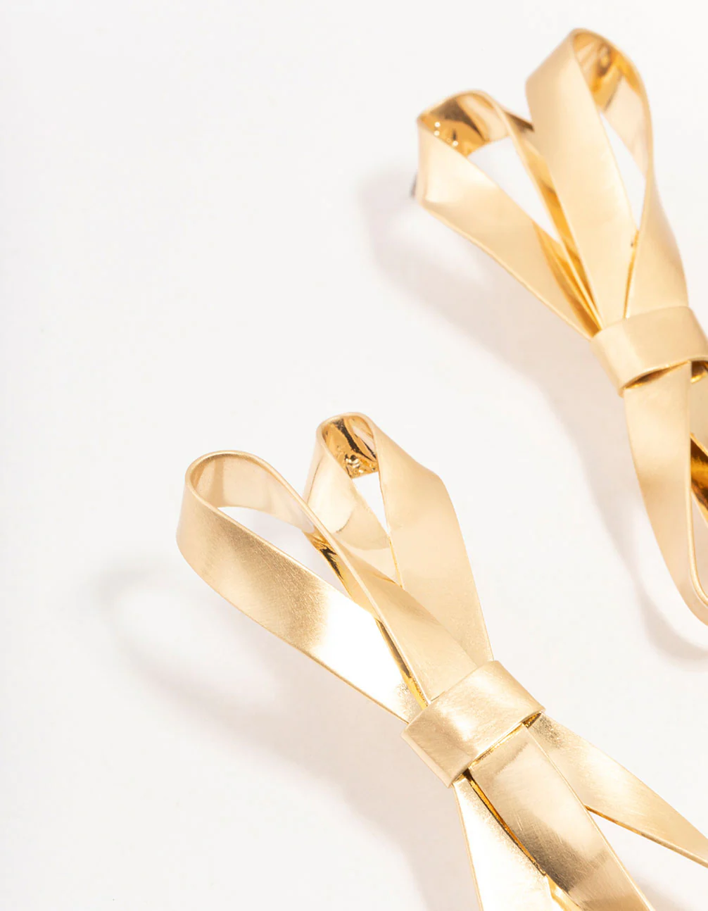 Gold Plated Large Bow Drop Stud Earrings - Image 2