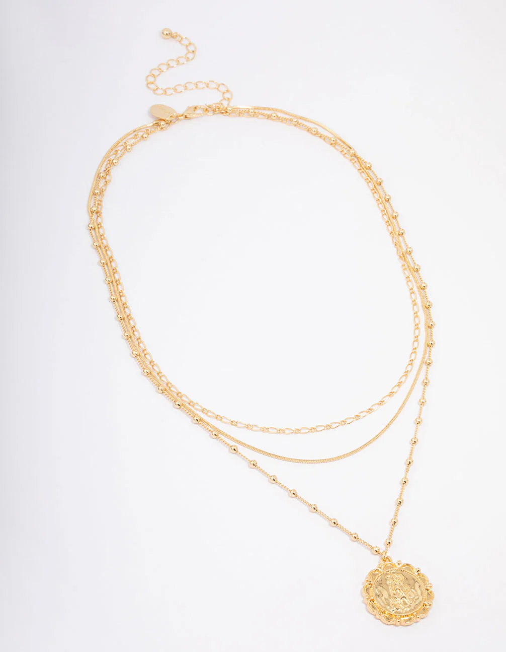 Gold Plated Large Coin Triple Layered Necklace - Image 2