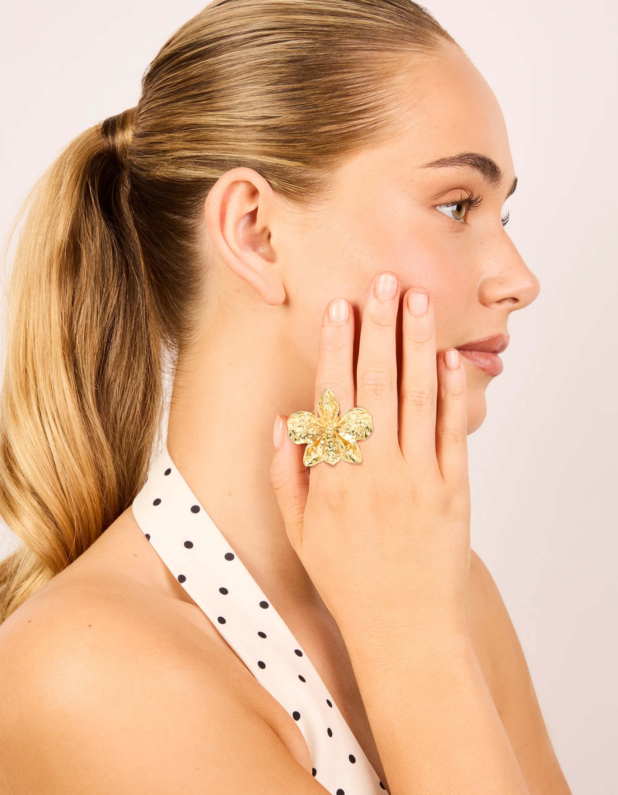 Gold Plated Large Molten Flower Ring - Image 3