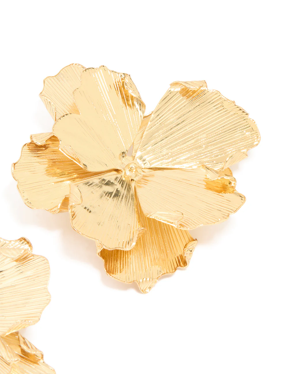 Gold Plated Large Organic Petal Flower Earrings - Image 3