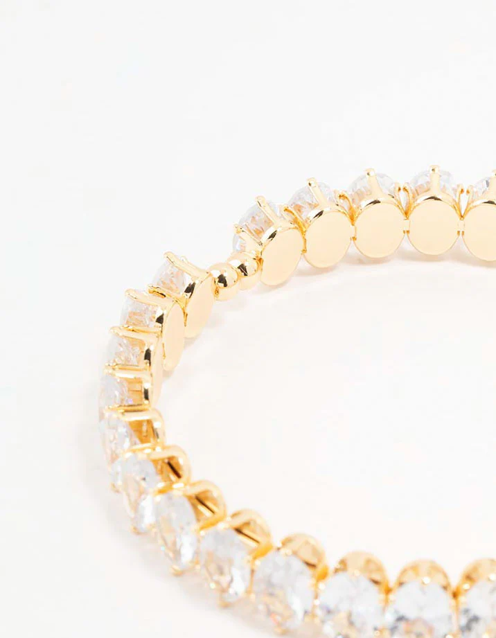 Gold Plated Large Oval Station Wrist Cuff - Image 3
