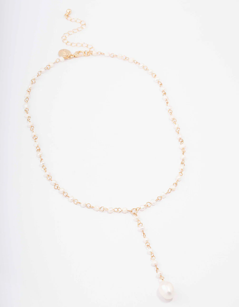 Gold Plated Large Pearl Y-Shaped Pendant Necklace - Image 2