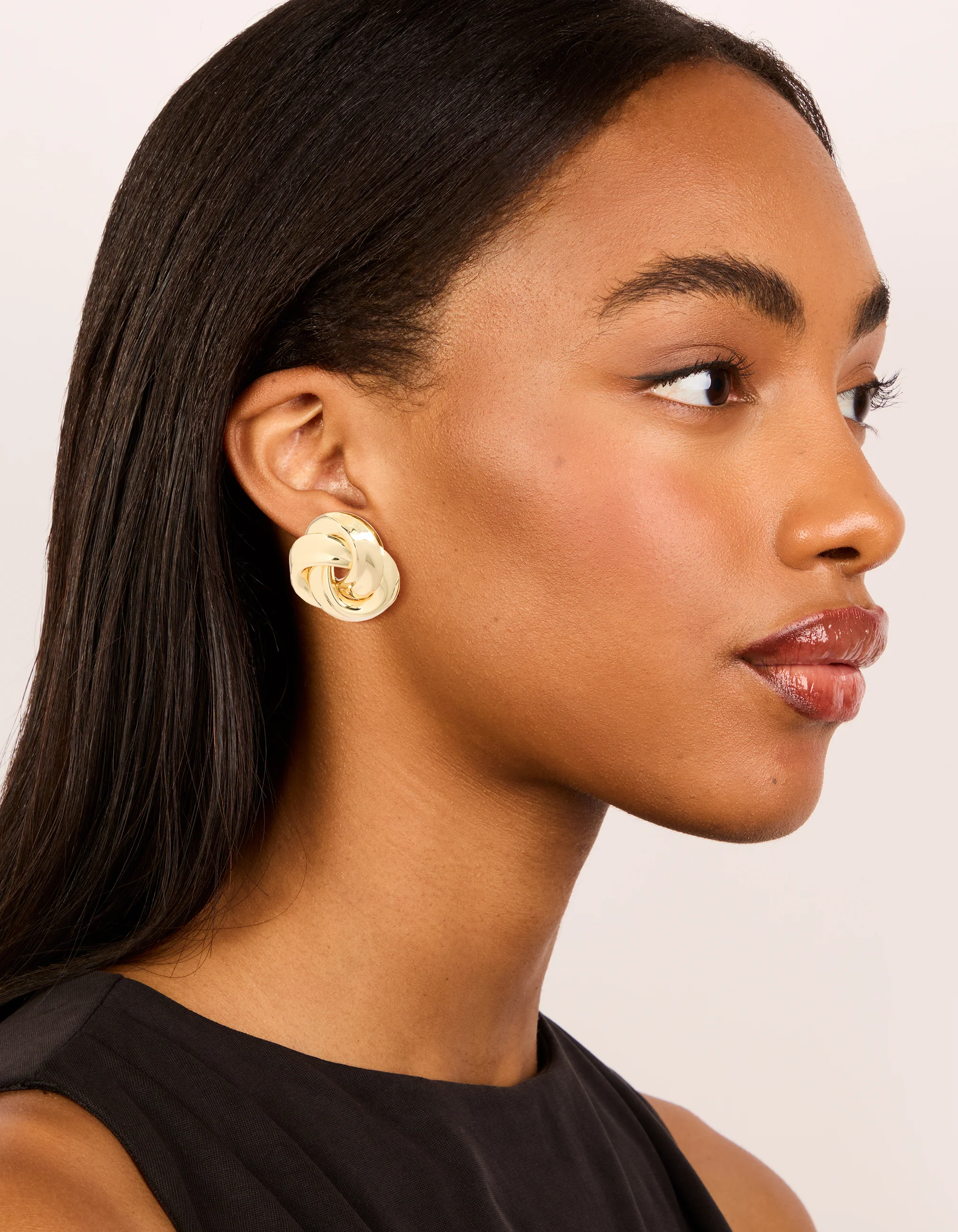 Gold Plated Large Woven Knot Stud Earrings - Image 3