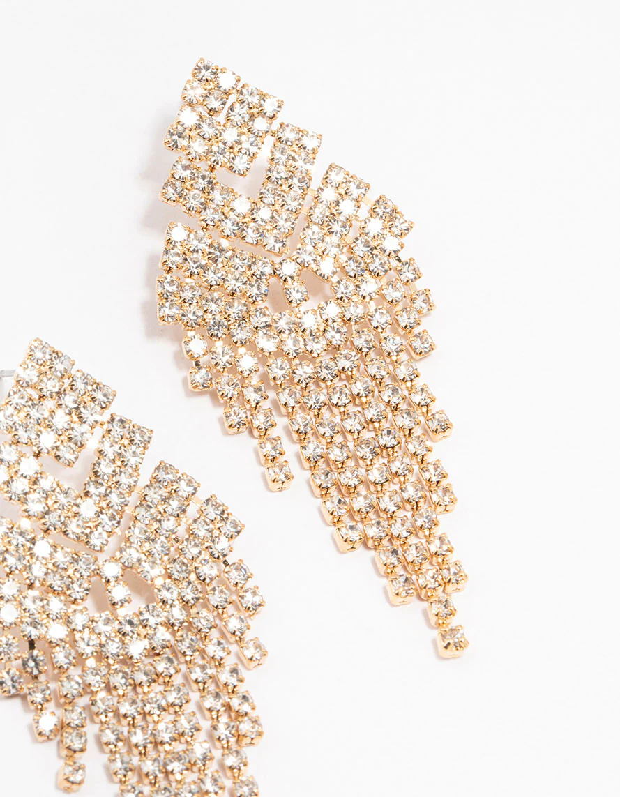 Gold Plated Layered Cupchain Drop Earrings - Image 3