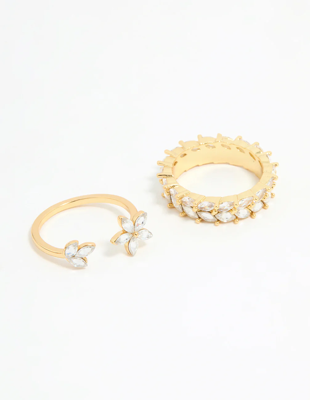 Gold Plated Leaf Band & Flower Rings 2-Pack