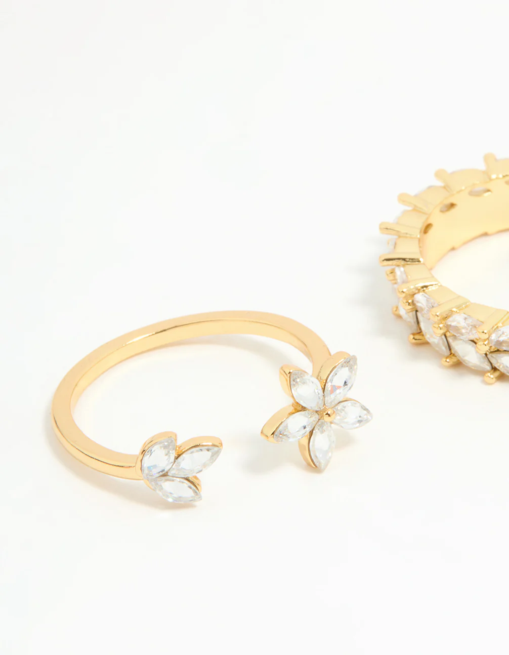 Gold Plated Leaf Band & Flower Rings 2-Pack - Image 2