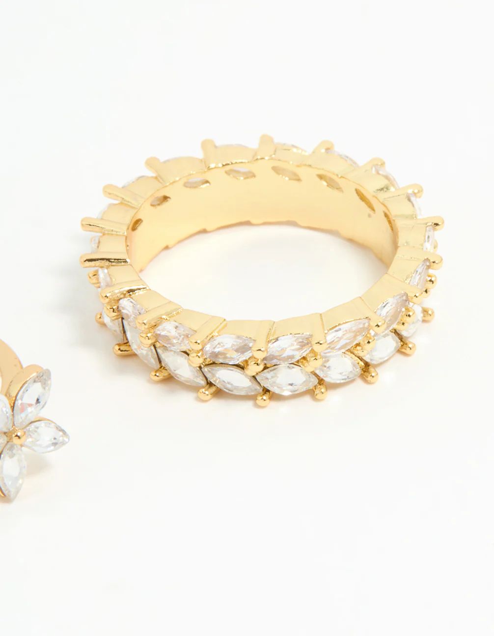 Gold Plated Leaf Band & Flower Rings 2-Pack - Image 3