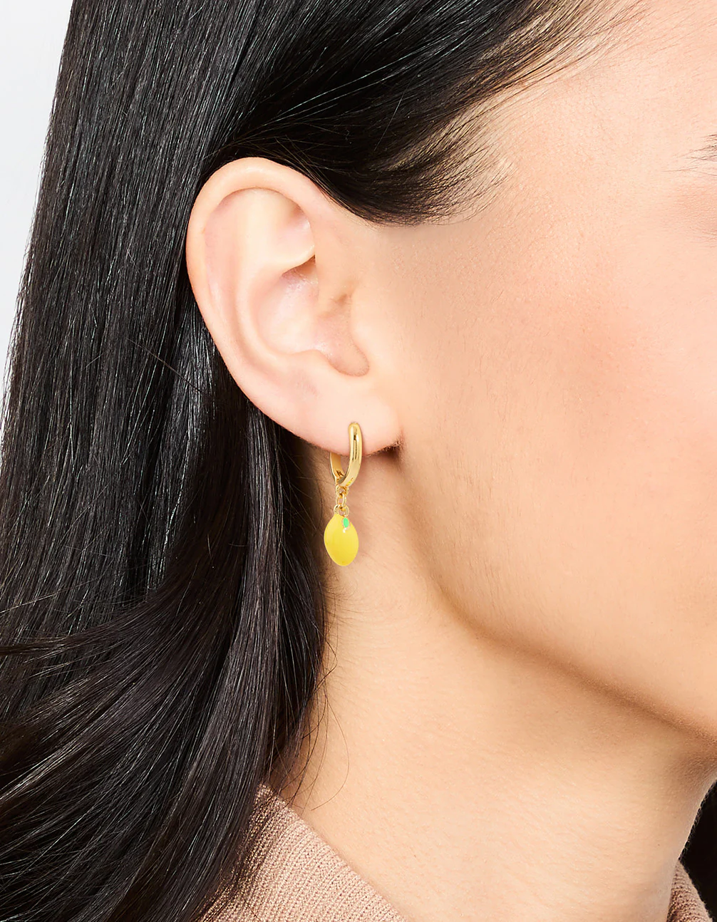 Gold Plated Lemon Huggie Earrings - Image 2