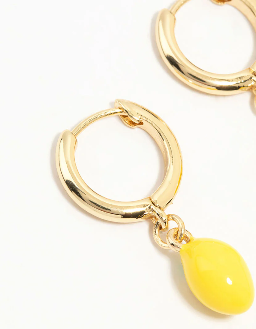 Gold Plated Lemon Huggie Earrings - Image 4