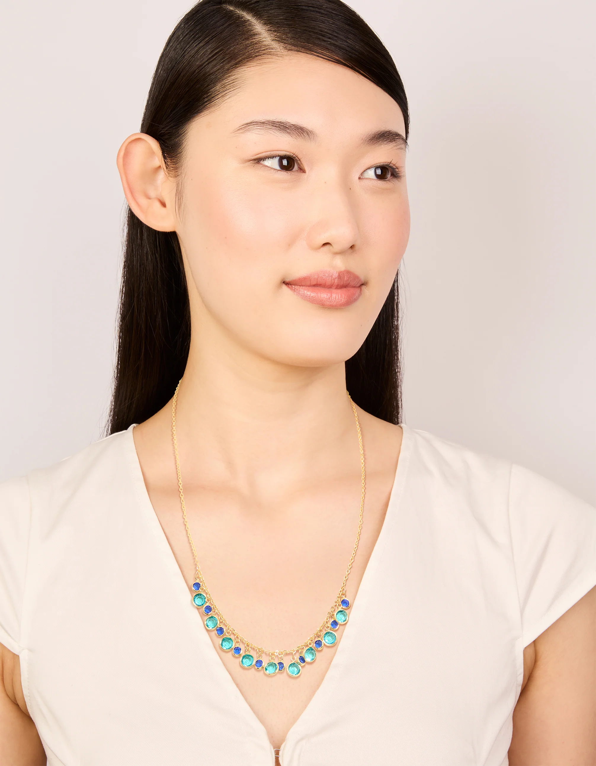 Gold Plated Light & Dark Blue Cubic Zirconia Circle Pendants Necklace - Image 3
