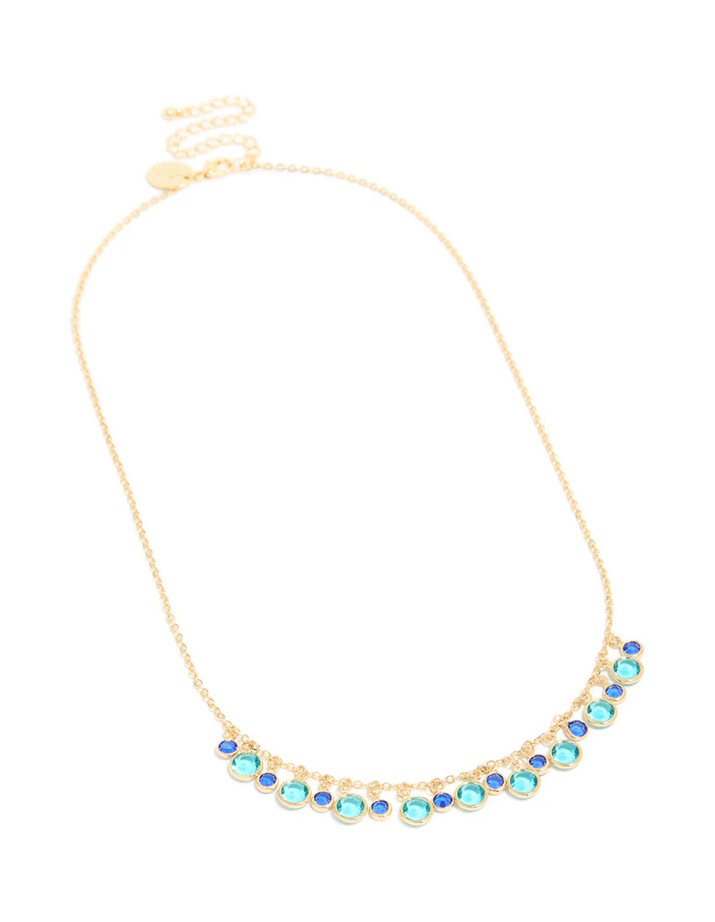 Gold Plated Light & Dark Blue Cubic Zirconia Circle Pendants Necklace - Image 4