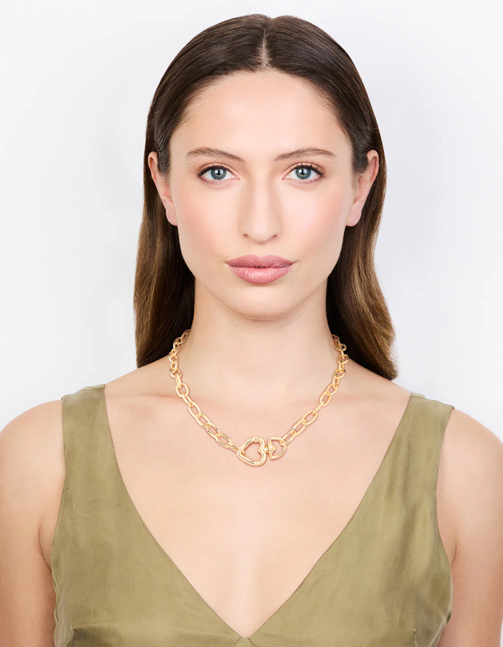 Gold Plated Link Heart Clasp Necklace - Image 3