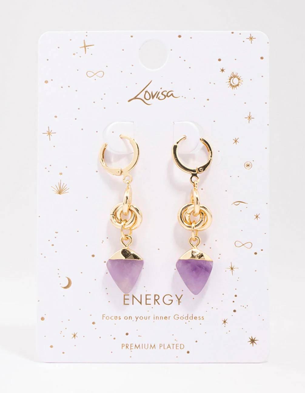 Gold Plated Linked Amethyst Drop Earrings - Image 2