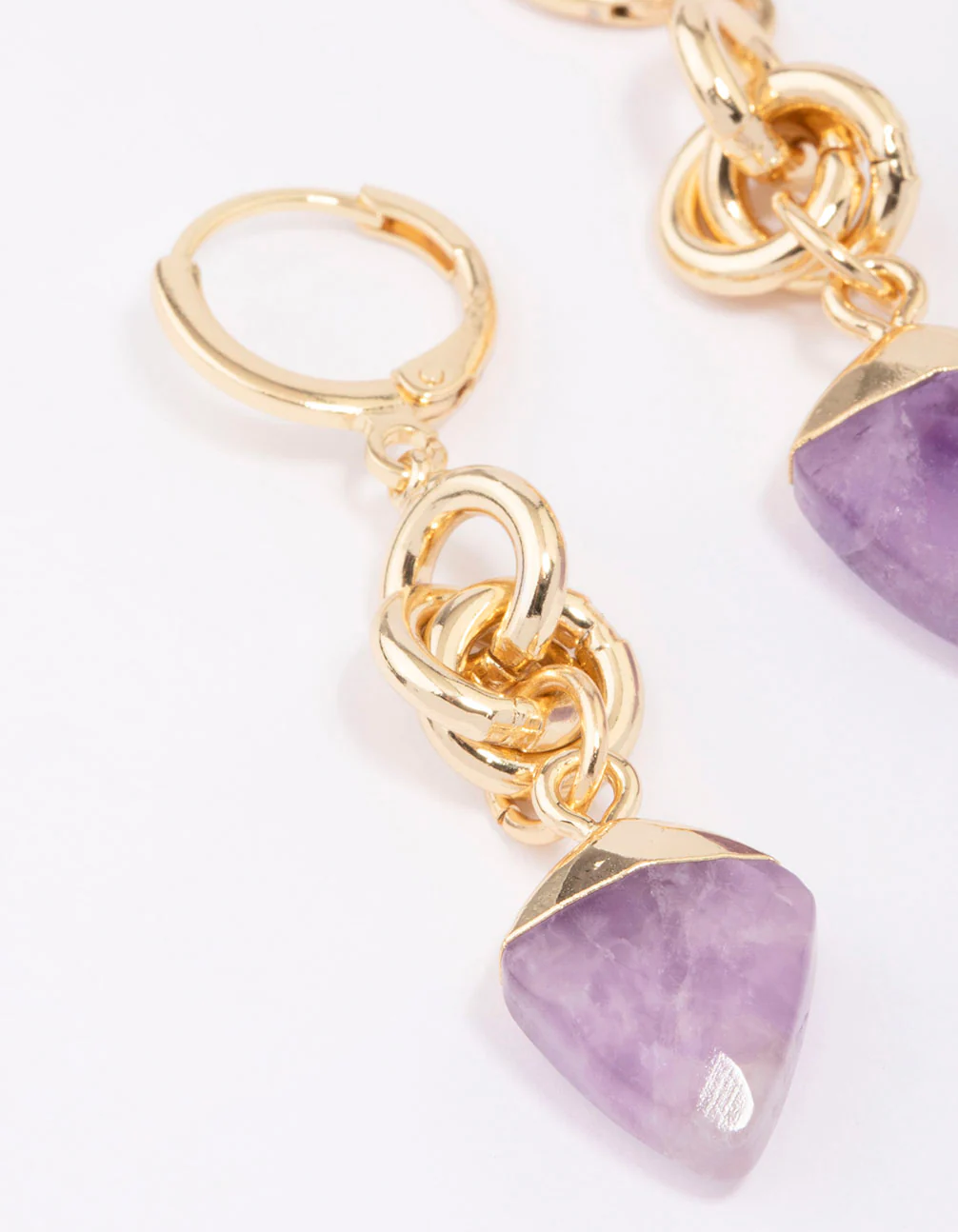 Gold Plated Linked Amethyst Drop Earrings - Image 3