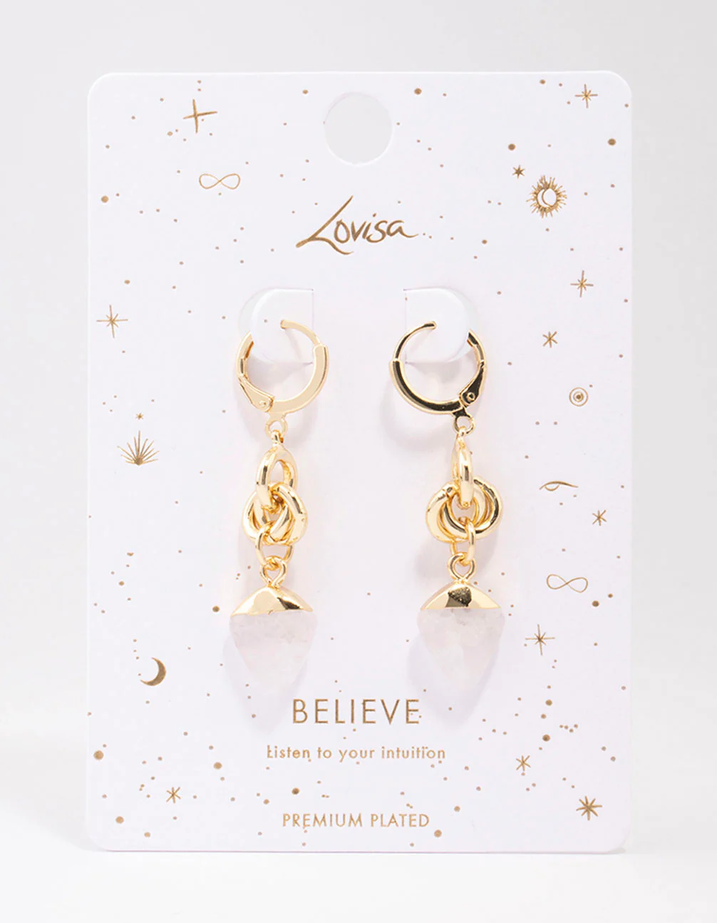 Gold Plated Linked Semi-Precious Drop Earrings - Image 2