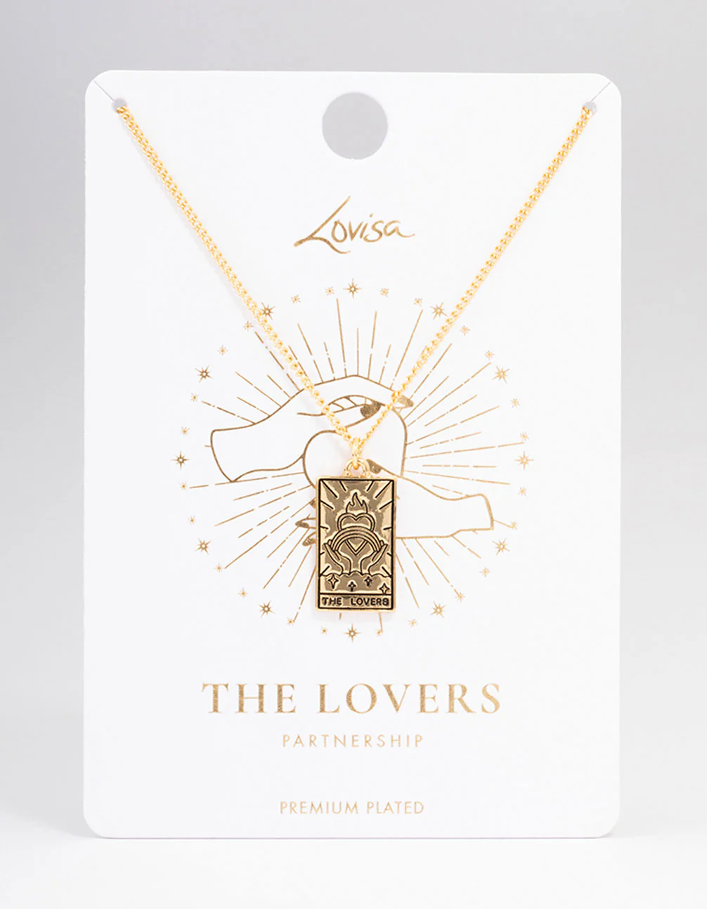 Gold Plated Lovers Tarot Card Pendant Necklace - Image 2