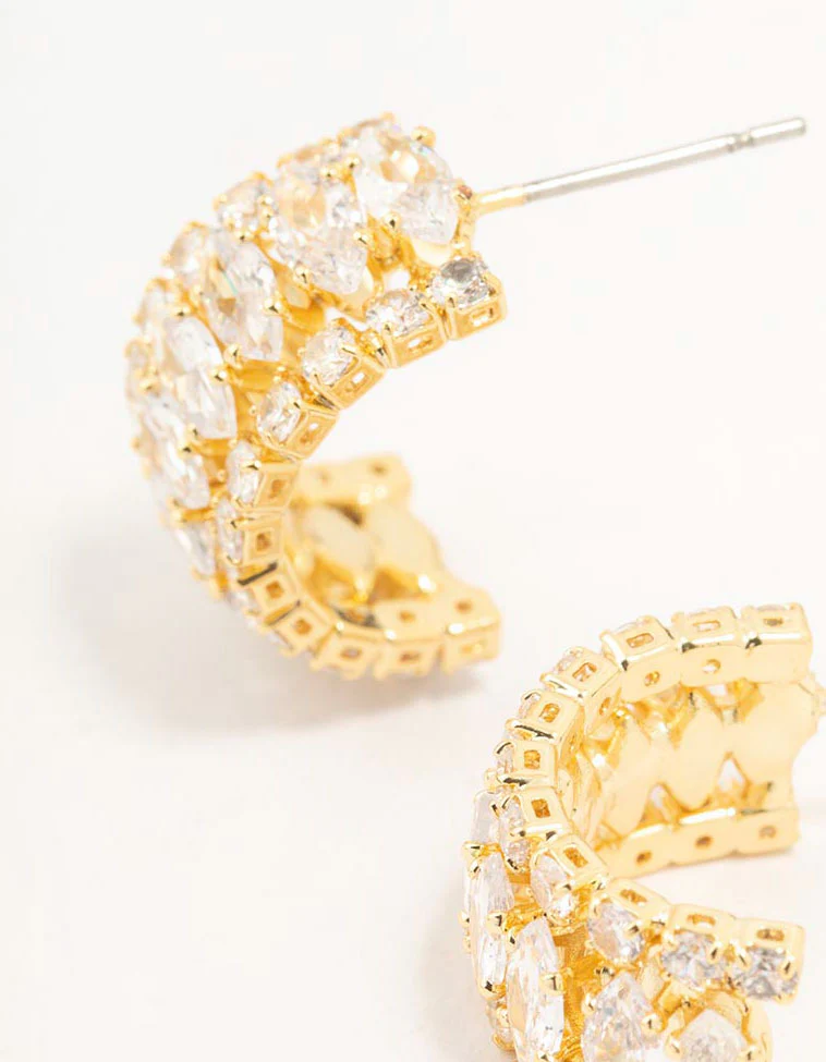 Gold Plated Marquise Crescent Strap Hoop Earrings - Image 2