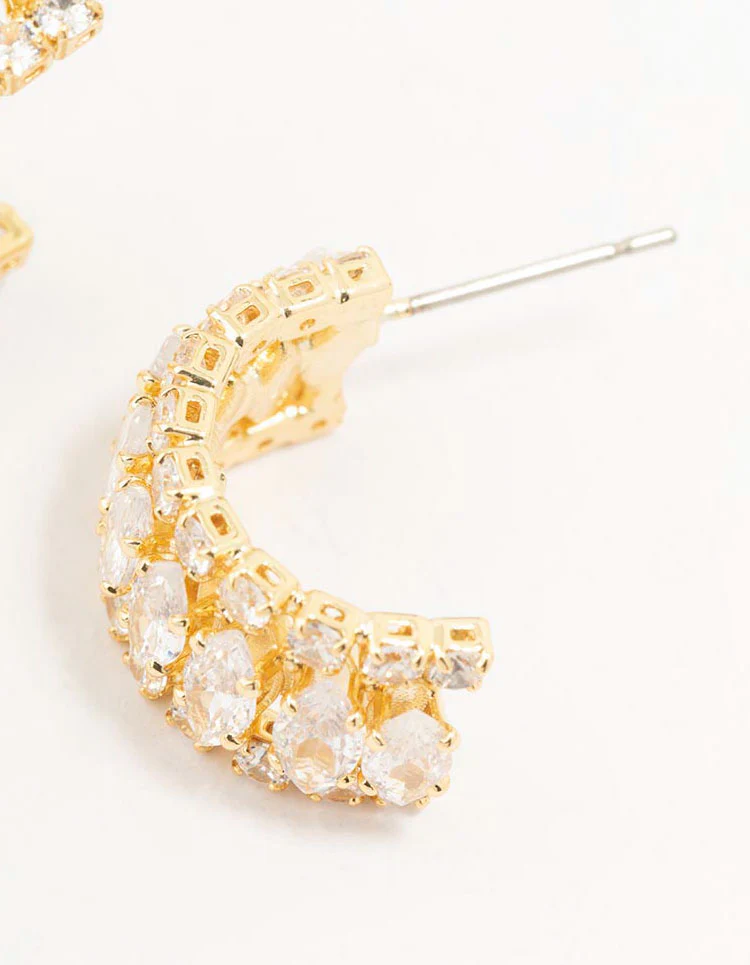 Gold Plated Marquise Crescent Strap Hoop Earrings - Image 3