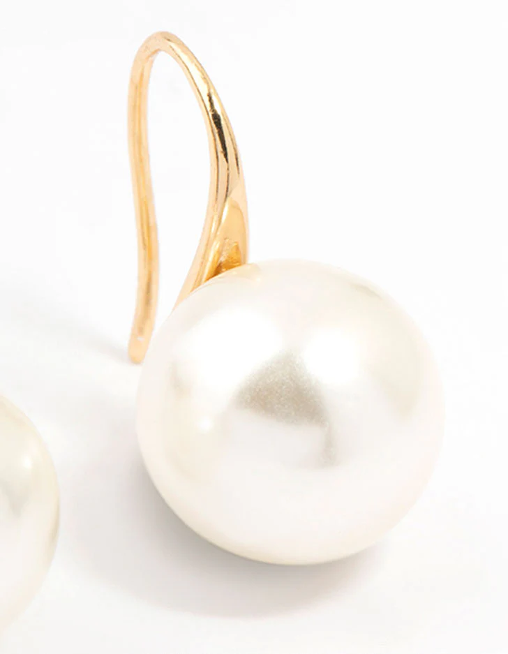 Gold Plated Medium Pearl Hook Earrings - Image 3