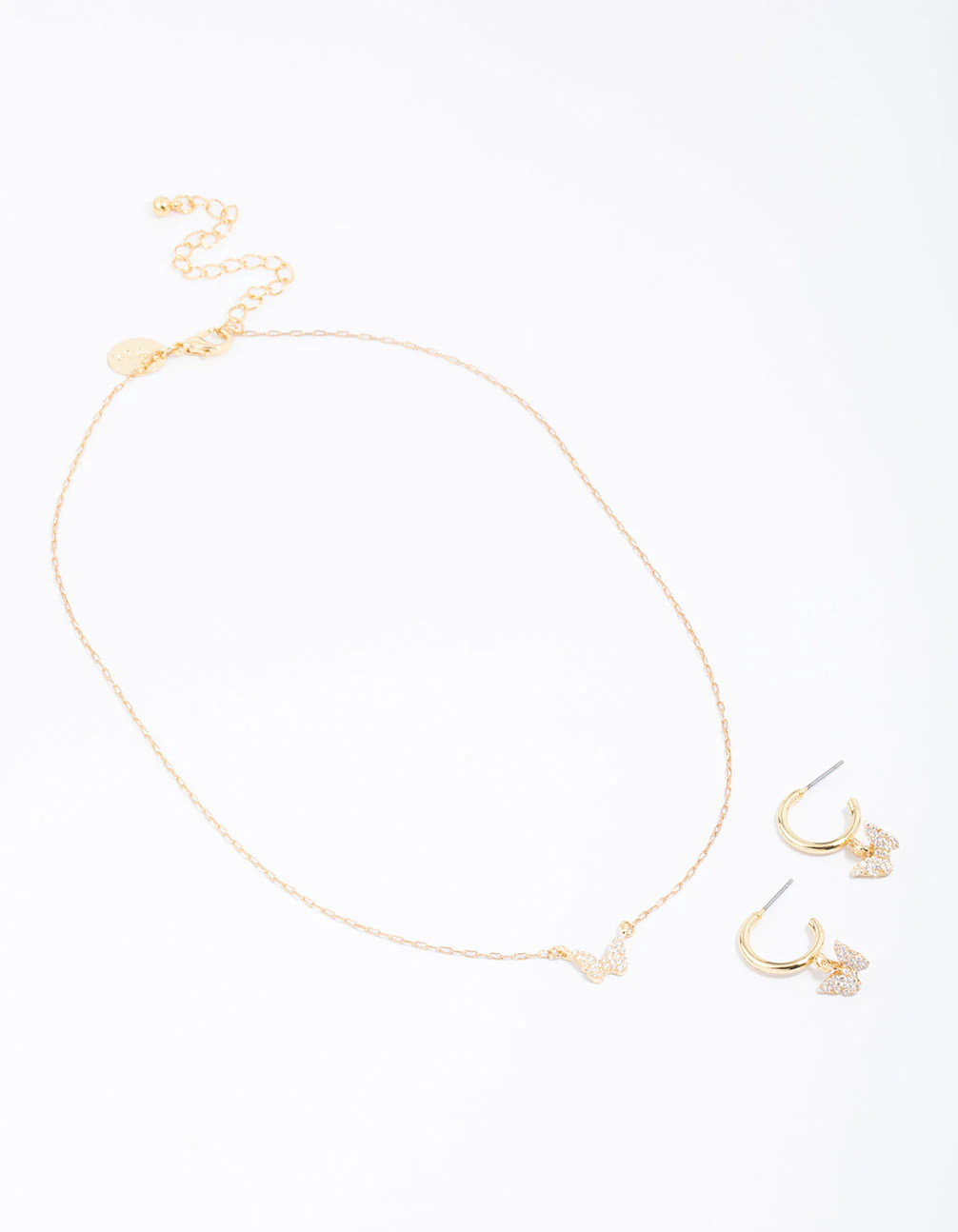 Gold Plated Mini Butterfly Necklace & Earring Jewellery Set - Image 3