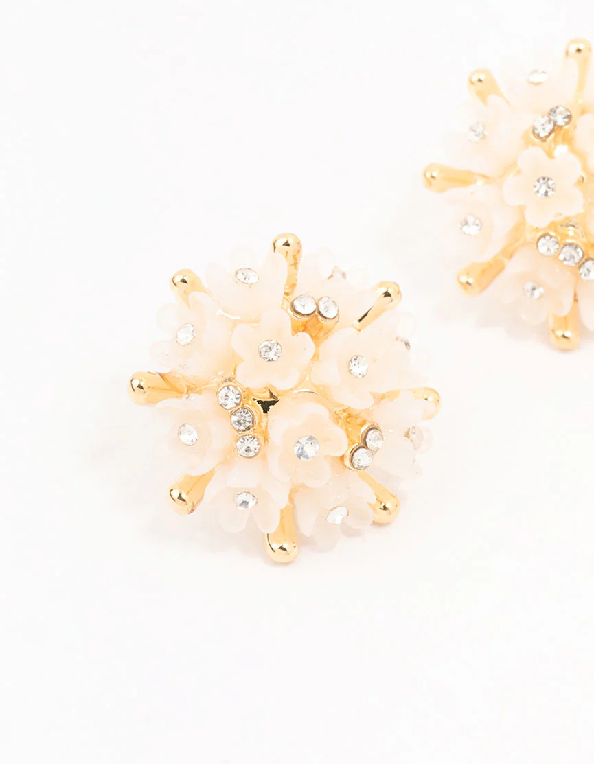 Gold Plated Mini Flower Dome Stud Earrings - Image 2