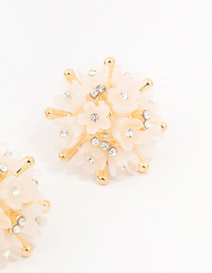 Gold Plated Mini Flower Dome Stud Earrings - Image 3