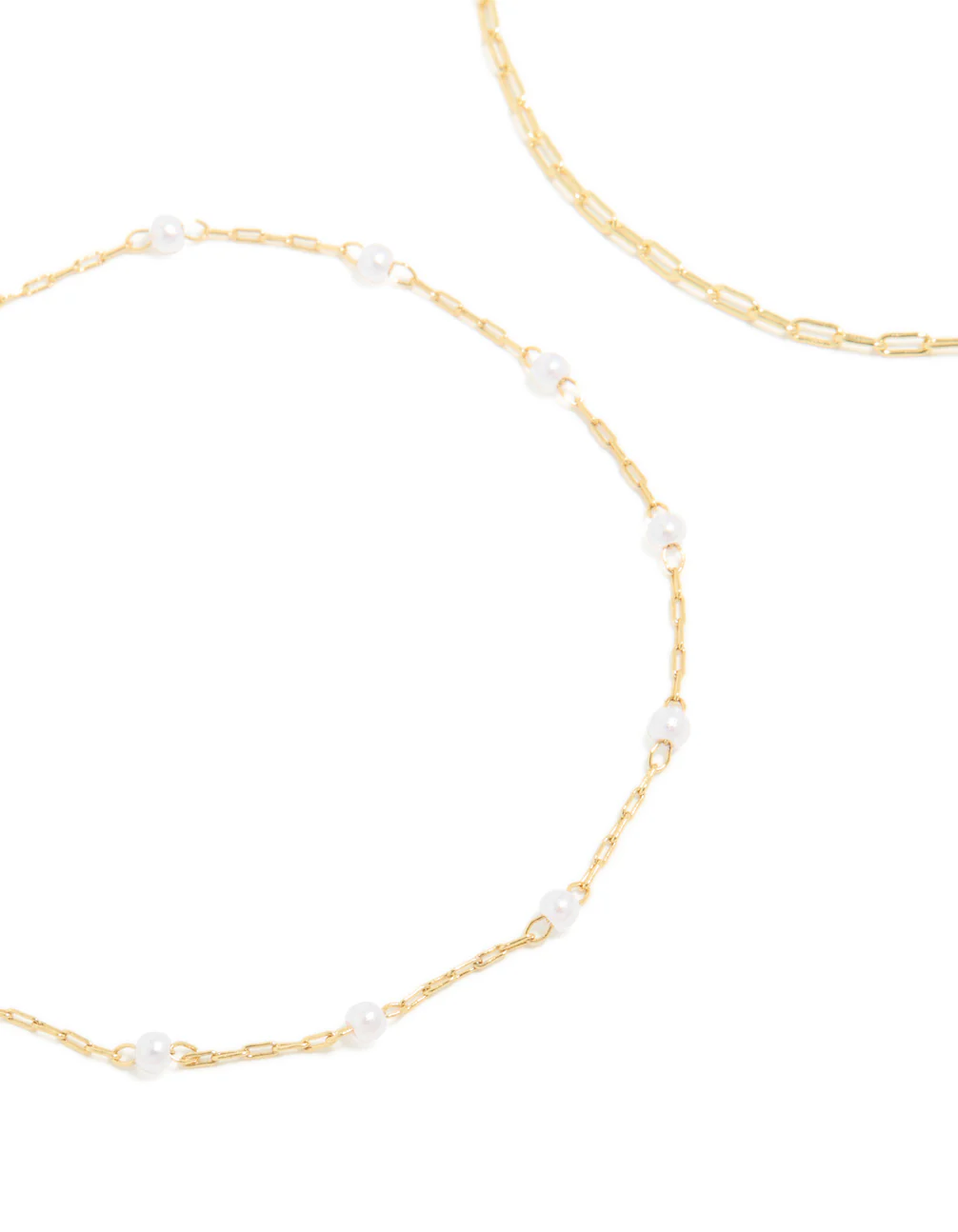 Gold Plated Mini Pearl & Chain Anklets 2-Pack - Image 2