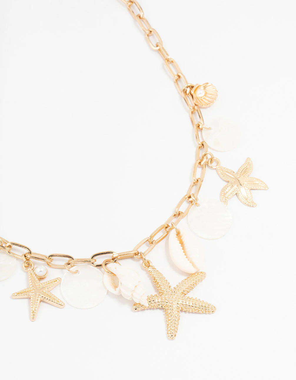 Gold Plated Genuine Shell & Stone Charm Necklace