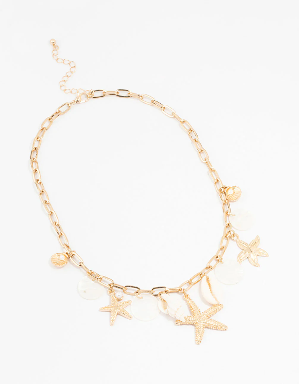 Gold Plated Genuine Shell & Stone Charm Necklace - Image 2