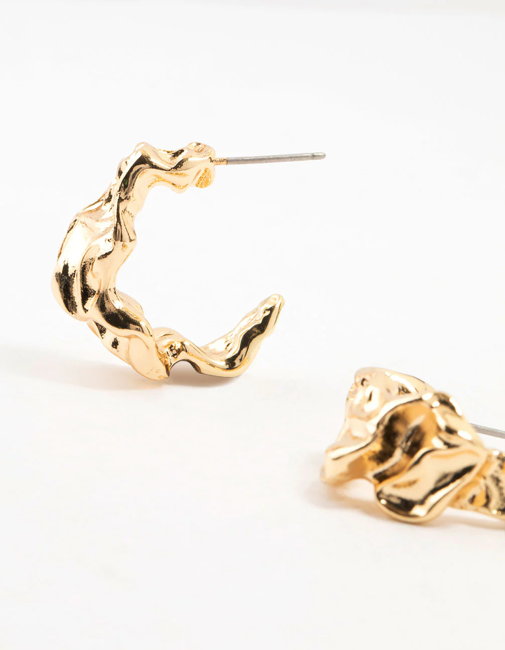 Gold Plated Molten Mini Hoop Earrings - Image 2