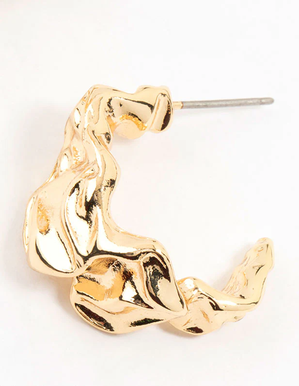Gold Plated Molten Mini Hoop Earrings - Image 3