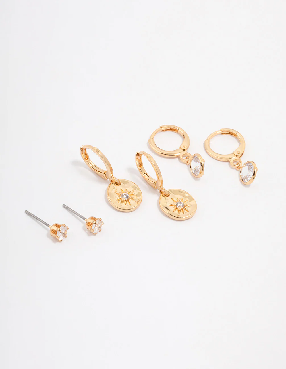 Gold Plated Brass Molten Star Drop Earring 3-Pack