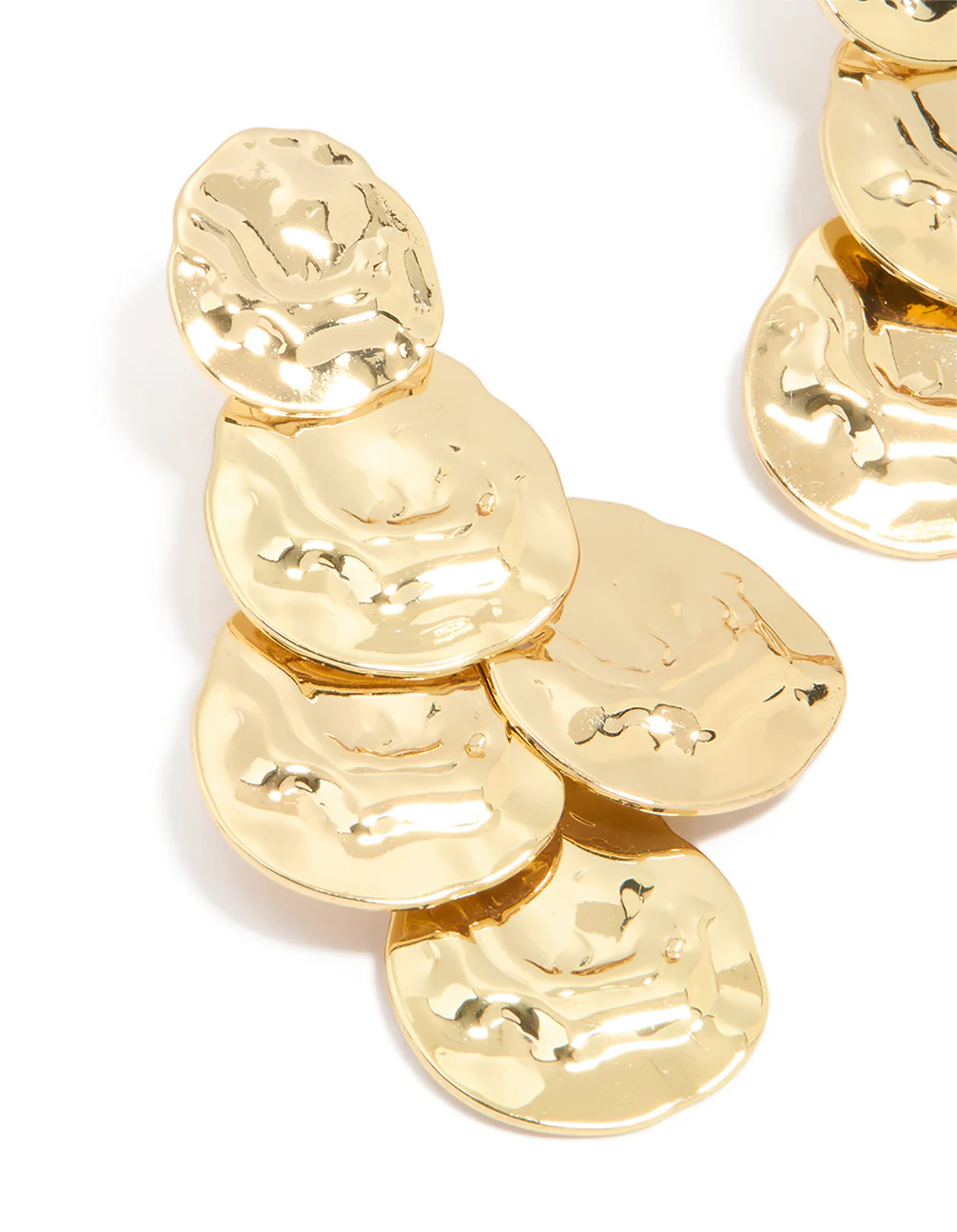 Gold Plated MoltenTextured Disc Drop Earrings - Image 2