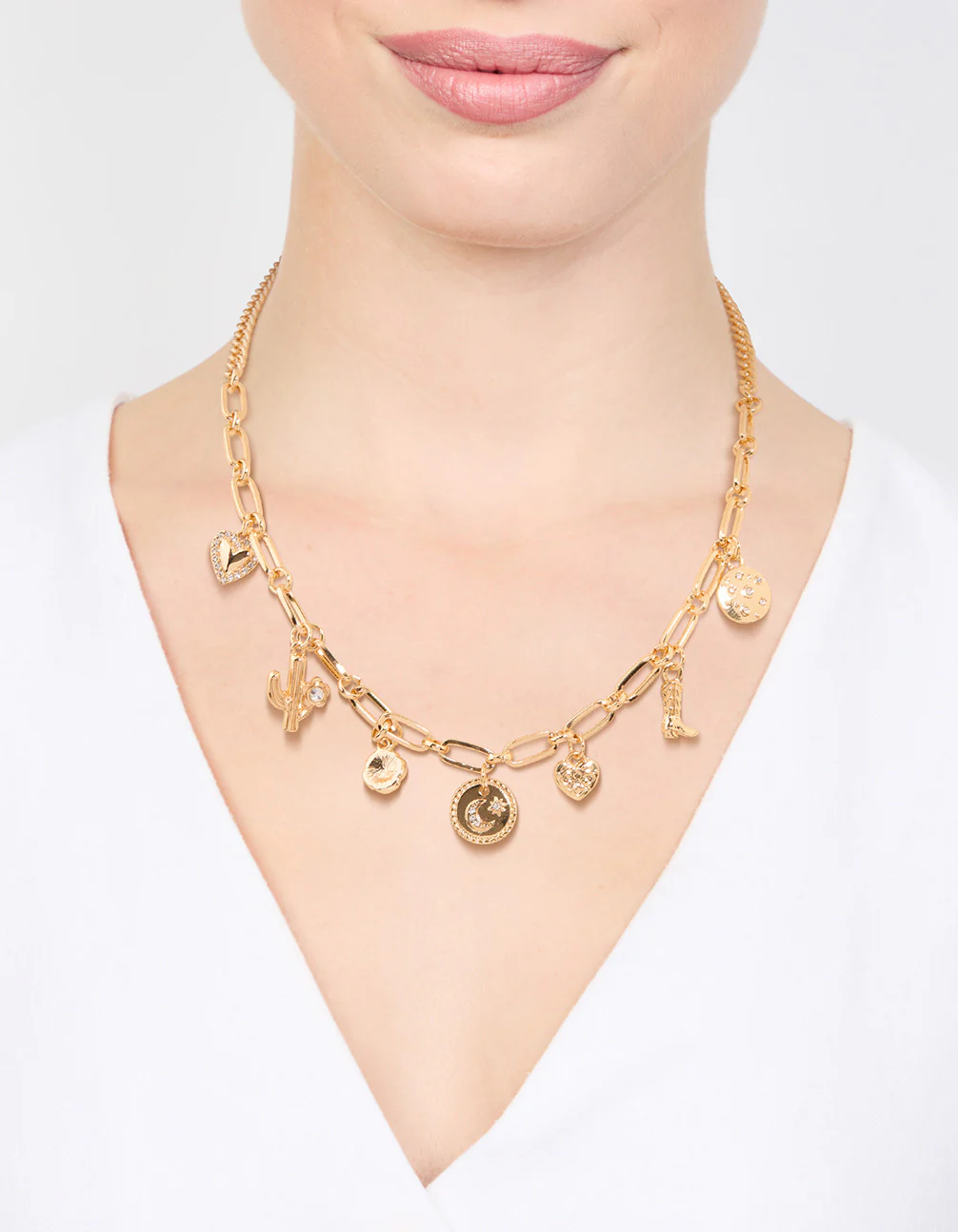 Gold Plated Moon & Boot Charm Necklace - Image 2