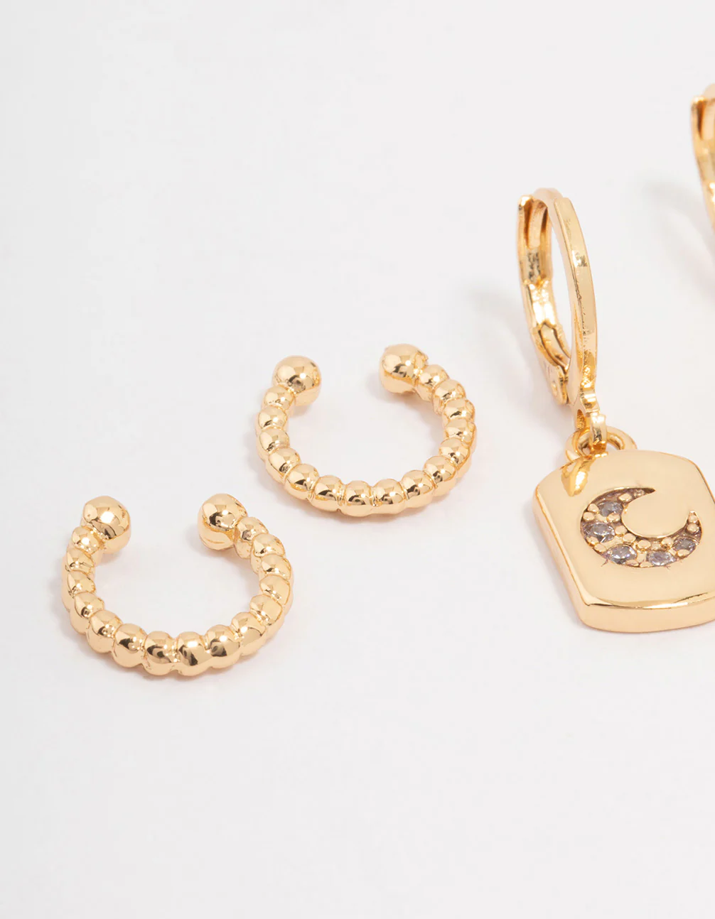 Gold Plated Brass Moon Charm Earring 3-Pack - Image 2