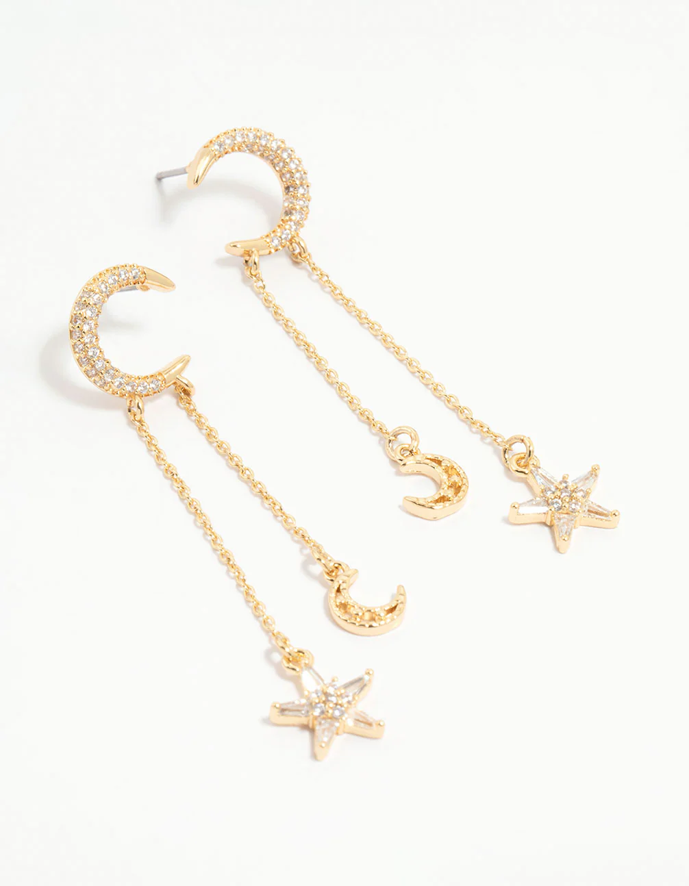Gold Plated Moon & Star Drop Earrings