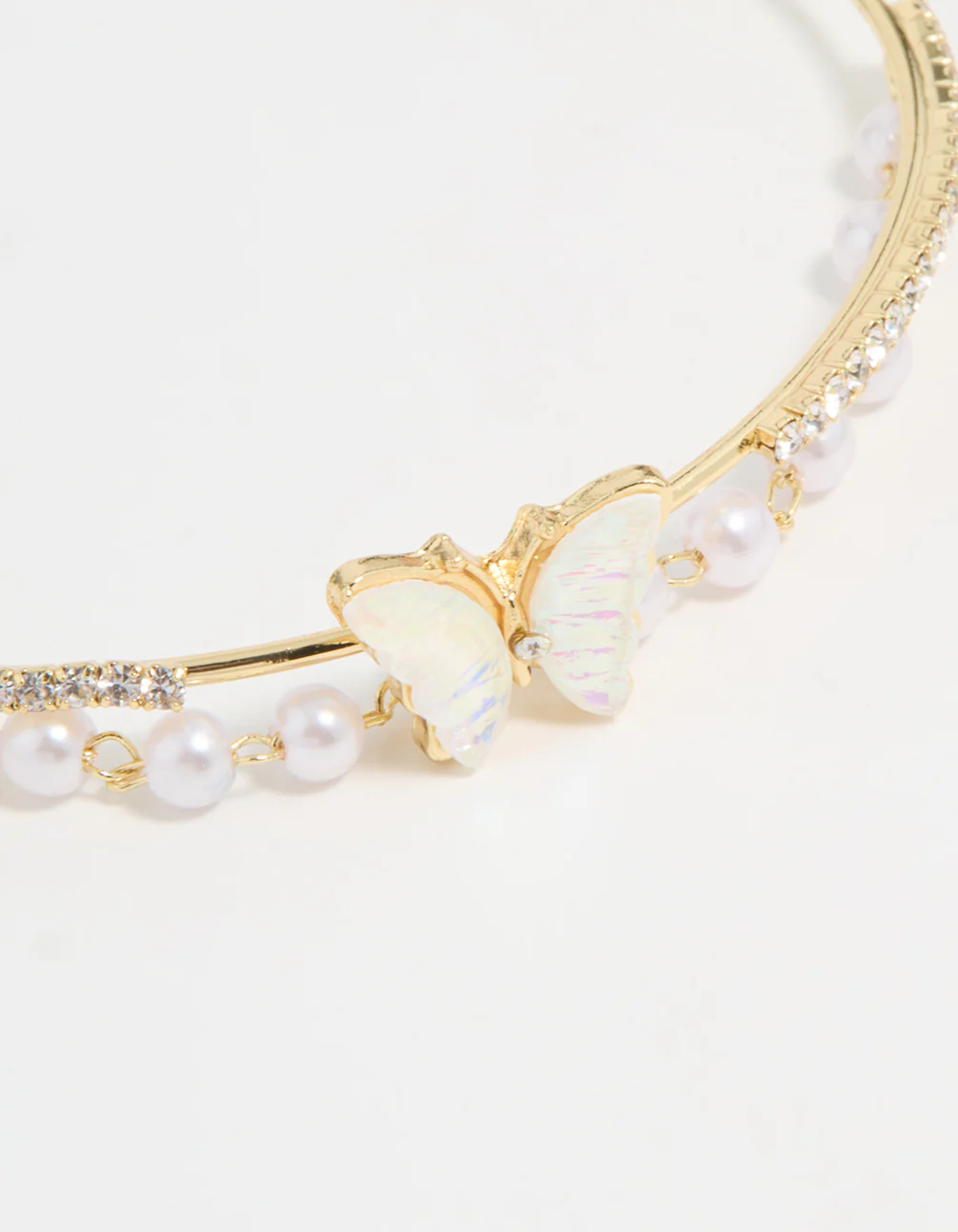Gold Plated Mother Of Pearl Butterfly & Pearl Wrist Cuff - Image 2