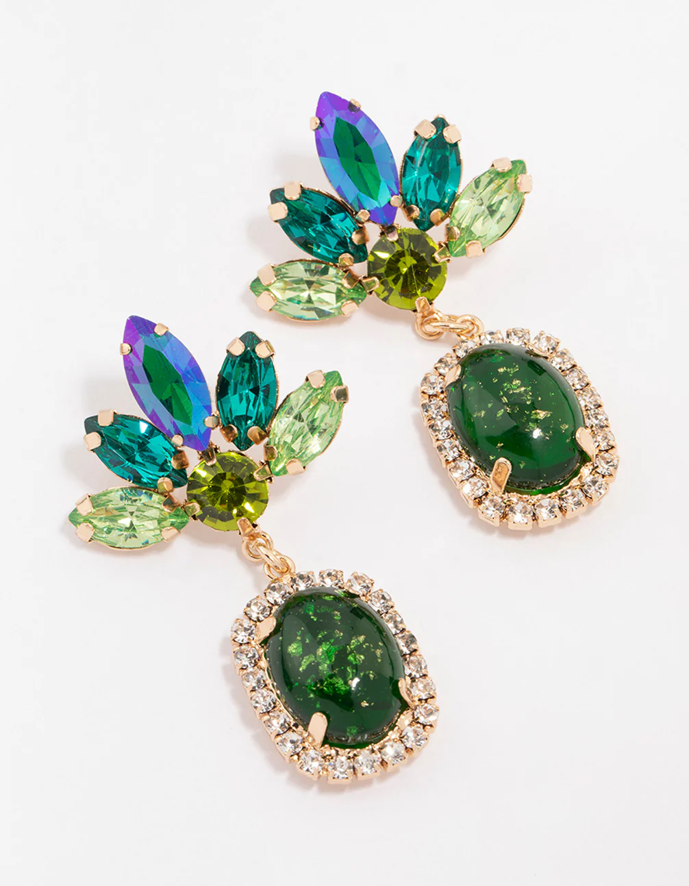 Gold Plated Multicoloured Stone Drop Earrings